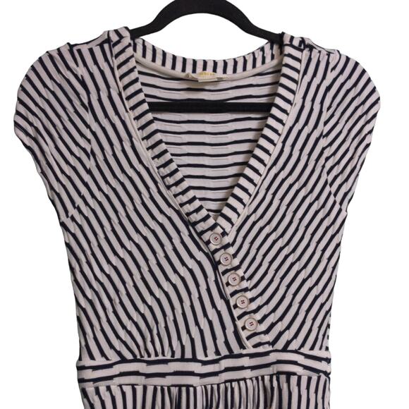 Anthopologie Maeve Paladino Faux Wrap A Line Dress Navy Striped Knee Length XS - Picture 1 of 10